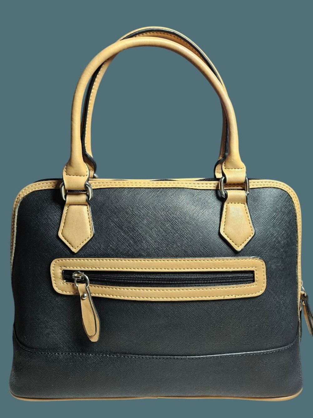 Giani Bernini Top Handle Dome Satchel Crossbody Bag Black & Tan -Faux Leather - Picture 3 of 15